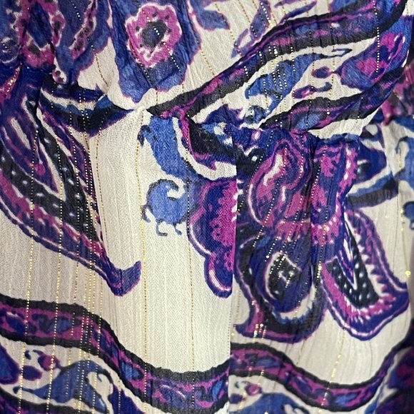 Anthropologie Elevenses Joanie Romper SP Women's Metallic Ladder Ruffle Purple - Picture 10 of 11